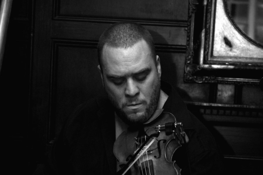 Black and white portrait of violinist